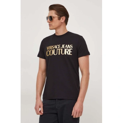 Bavlněné tričko Versace Jeans Couture černá barva, s potiskem, 76GAHT00 CJ00T