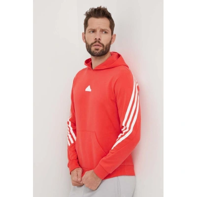 Mikina adidas pánská, červená barva, s kapucí, s potiskem, IR9229