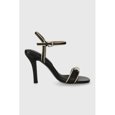 Kožené sandály Tommy Hilfiger TH HARDWARE HEELED SANDAL černá barva, FW0FW07796