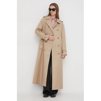 Trench kabát Lauren Ralph Lauren dámský, béžová barva, přechodný, oversize