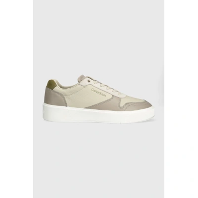 Kožené sneakers boty Calvin Klein LOW TOP LACE UP BSKT šedá barva, HM0HM01402