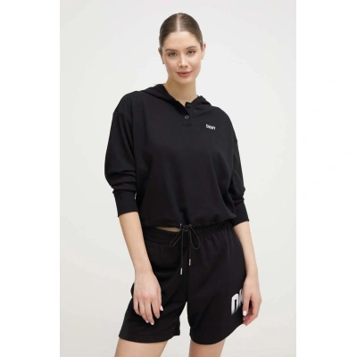 Mikina Dkny dámská, černá barva, s kapucí, aplikací, DP3T9723