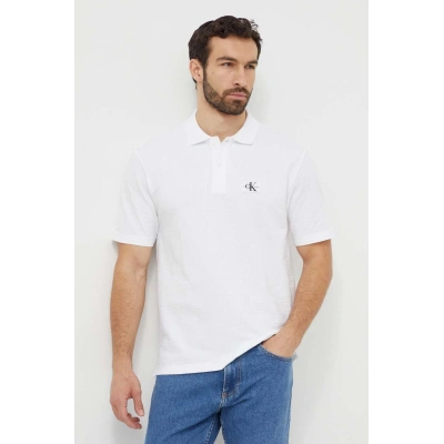 Polo tričko Calvin Klein Jeans bílá barva, s aplikací