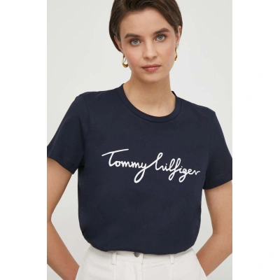 Bavlněné tričko Tommy Hilfiger tmavomodrá barva