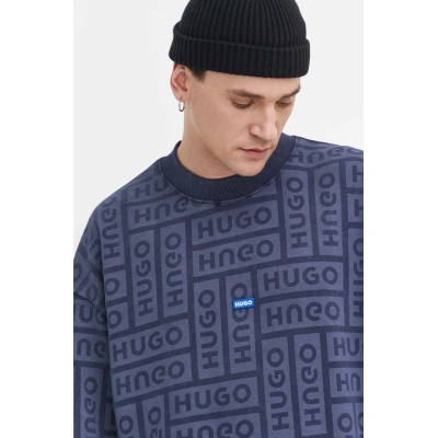 Bavlněná mikina Hugo Blue pánská, tmavomodrá barva, vzorovaná