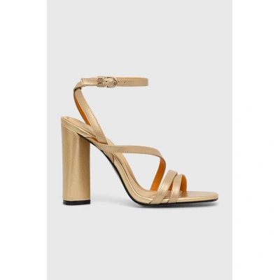 Kožené sandály Tommy Hilfiger TH GOLD BLOCK HIGH HEEL zlatá barva, FW0FW07753