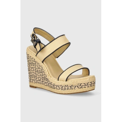 Sandály Tommy Hilfiger PLATFORM TH MONO RAFIA WEDGE béžová barva, FW0FW08052