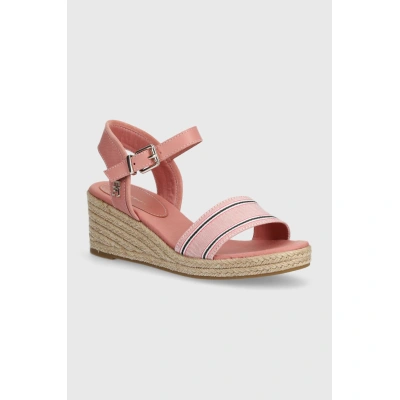 Sandály Tommy Hilfiger SHIRTING WEDGE SANDAL růžová barva, FW0FW07887