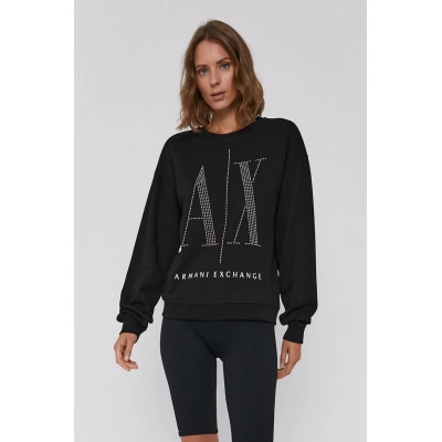 Bavlněná mikina Armani Exchange dámská, černá barva, s aplikací, 8NYM01 YJ68Z NOS