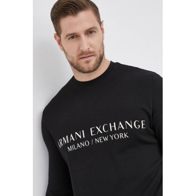 Bavlněná mikina Armani Exchange pánská, černá barva, s potiskem, 8NZM88 ZJKRZ NOS