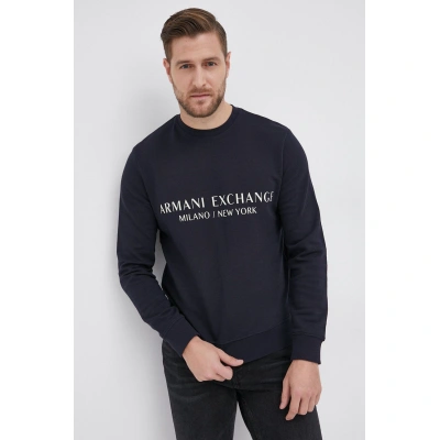 Bavlněná mikina Armani Exchange pánská, tmavomodrá barva, s potiskem, 8NZM88 ZJKRZ NOS