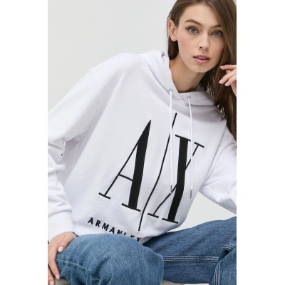 Bavlněná mikina Armani Exchange dámská, bílá barva, s aplikací