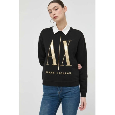 Bavlněná mikina Armani Exchange dámská, černá barva, s aplikací, 8NYM07 YJ68Z NOS