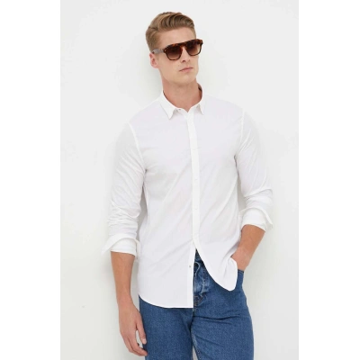 Košile Armani Exchange pánská, béžová barva, slim, s límečkem button-down