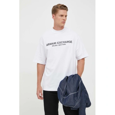 Bavlněné tričko Armani Exchange bílá barva, s potiskem