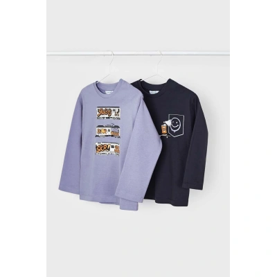 Dětská bavlněná košile s dlouhým rukávem Mayoral 2-pack fialová barva, s potiskem