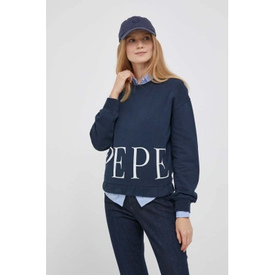 Bavlněná mikina Pepe Jeans Victoria dámská, tmavomodrá barva, s potiskem