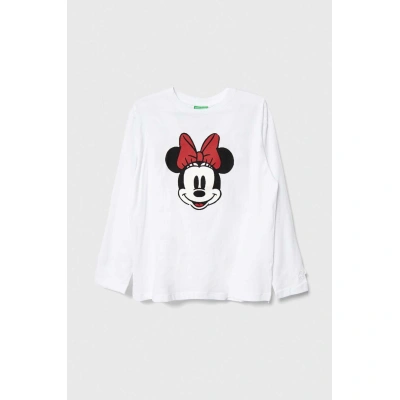 Dětská bavlněná košile s dlouhým rukávem United Colors of Benetton x Disney bílá barva, s potiskem