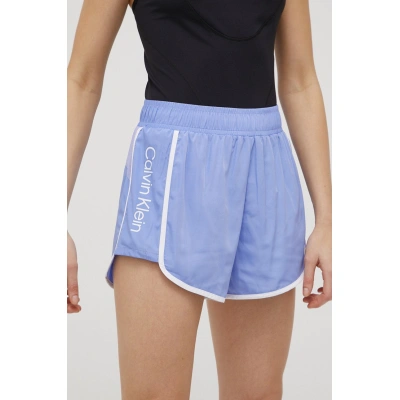 Tréninkové šortky Calvin Klein Performance Ck Essentials dámské, fialová barva, s potiskem, high waist