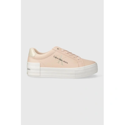 Sneakers boty Calvin Klein Jeans BOLD VULC FLATF LOW LACE LTH ML růžová barva, YW0YW01294