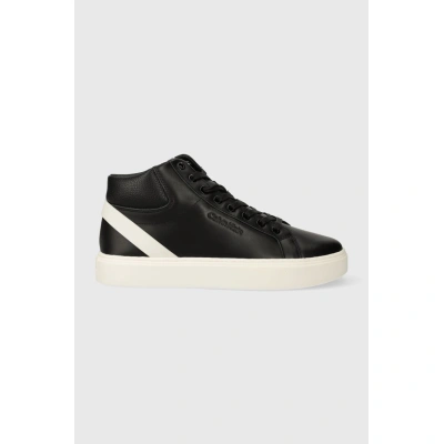 Kožené sneakers boty Calvin Klein HIGH TOP LACE UP ARCHIVE STRIPE černá barva, HM0HM01291