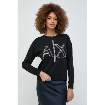 Mikina Armani Exchange dámská, černá barva, s potiskem, 3DYM11 YJEBZ