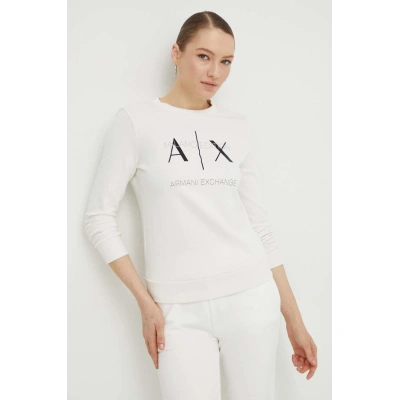 Bavlněná mikina Armani Exchange dámská, béžová barva, s potiskem, 3DYM92 YJFDZ