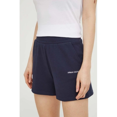 Bavlněné šortky Armani Exchange tmavomodrá barva, hladké, high waist, 3DYS72 YJDBZ