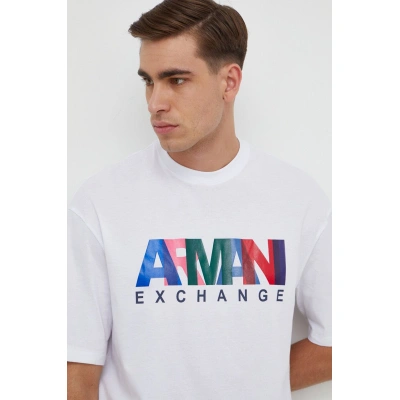 Bavlněné tričko Armani Exchange bílá barva, s potiskem, 3DZTKA ZJH4Z