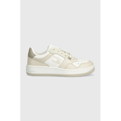 Sneakers boty Tommy Jeans TJW RETRO BASKET TONAL LOGO béžová barva, EN0EN02483