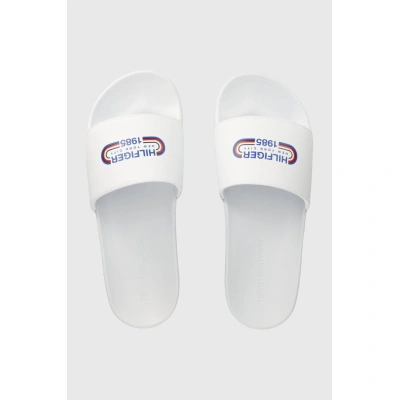 Pantofle Tommy Hilfiger RWB OLY POOL SLIDE pánské, bílá barva, FM0FM05019