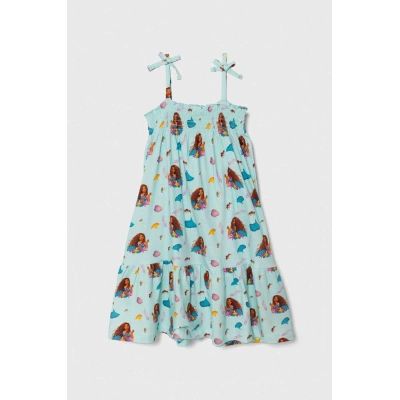 Dětské bavlněné šaty zippy x Disney tyrkysová barva, mini