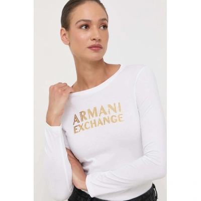 Bavlněné tričko s dlouhým rukávem Armani Exchange bílá barva