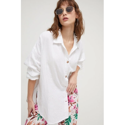 Bavlněná košile Roxy Morning Time bílá barva, relaxed, s klasickým límcem, ERJWT03613