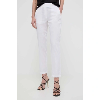 Plátěné kalhoty Silvian Heach bílá barva, jednoduché, high waist
