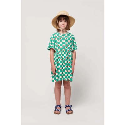 Dětské bavlněné šaty Bobo Choses zelená barva, mini