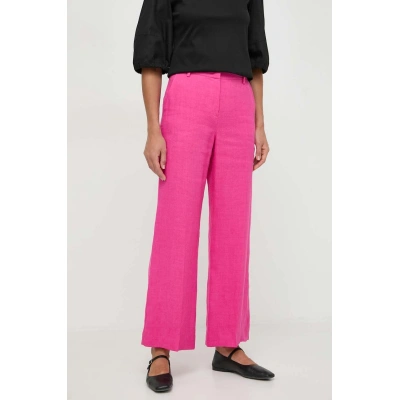 Plátěné kalhoty Weekend Max Mara růžová barva, široké, high waist, 2415131022600