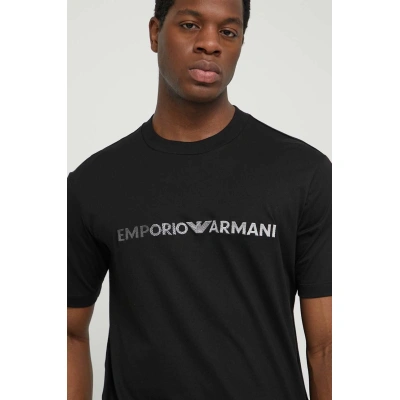 Bavlněné tričko Emporio Armani černá barva, s aplikací, 3D1TG3 1JPZZ