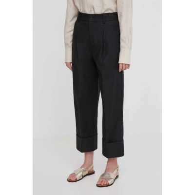 Kalhoty Lauren Ralph Lauren dámské, černá barva, jednoduché, high waist, 200871814