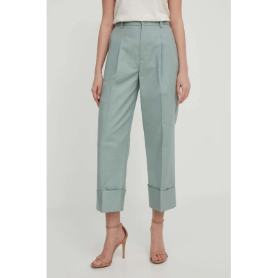 Kalhoty Lauren Ralph Lauren dámské, zelená barva, jednoduché, high waist, 200871814