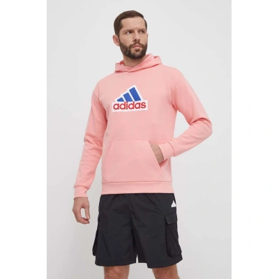 Mikina adidas pánská, růžová barva, s kapucí, s aplikací, IS9597