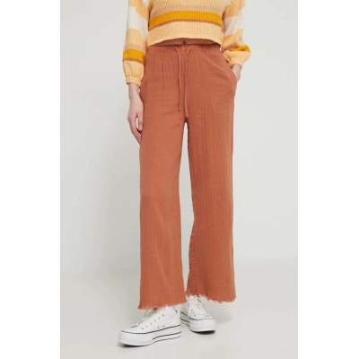 Bavlněné kalhoty Billabong hnědá barva, široké, high waist, EBJNP00114