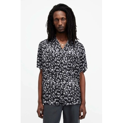 Košile AllSaints LEOPAZ SS SHIRT pánská, černá barva, relaxed, M035SA