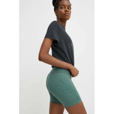 Tréninkové šortky Reebok Lux Bold zelená barva, hladké, high waist, 100076322