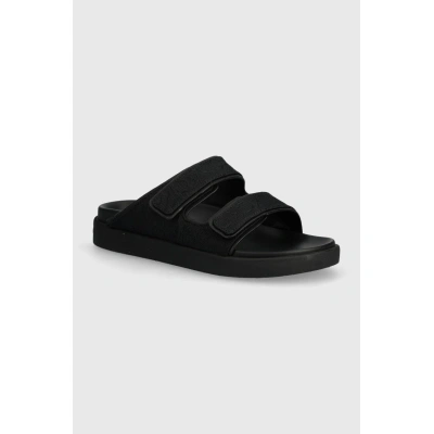 Pantofle Calvin Klein FLAT ADJ SLIDE MONOCQ dámské, černá barva, HW0HW01955