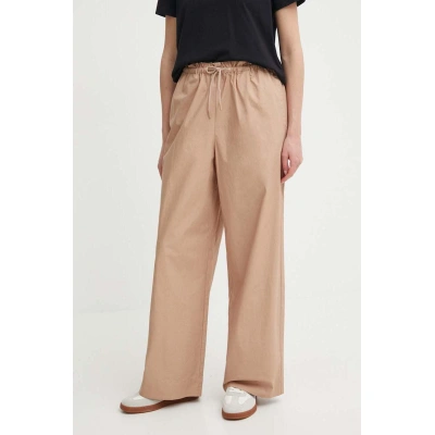 Bavlněné kalhoty Sisley béžová barva, široké, high waist