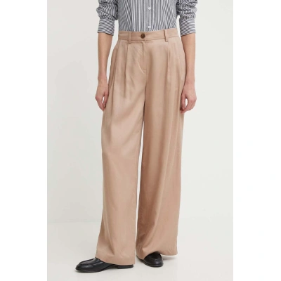 Kalhoty Sisley dámské, béžová barva, široké, high waist
