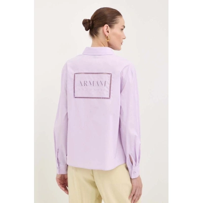 Bavlněná košile Armani Exchange fialová barva, regular, s klasickým límcem, 3DYC27 YN4RZ