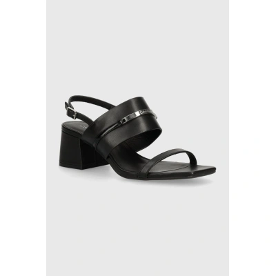 Kožené sandály Calvin Klein HEEL SANDAL 45 MET BAR LTH černá barva, HW0HW02056