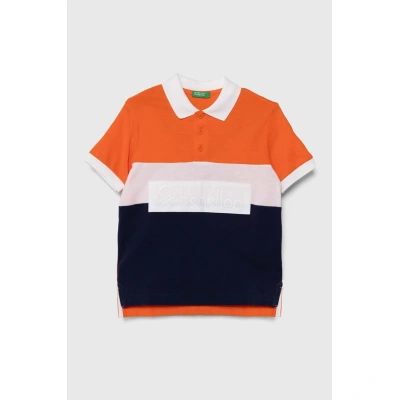 Dětská bavlněná polokošile United Colors of Benetton oranžová barva